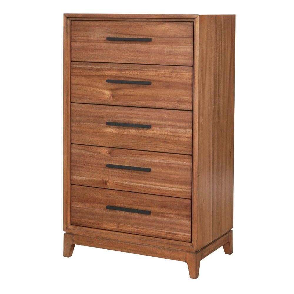 Chest with 5 Drawers and Wooden Frame, Brown By Casagear Home