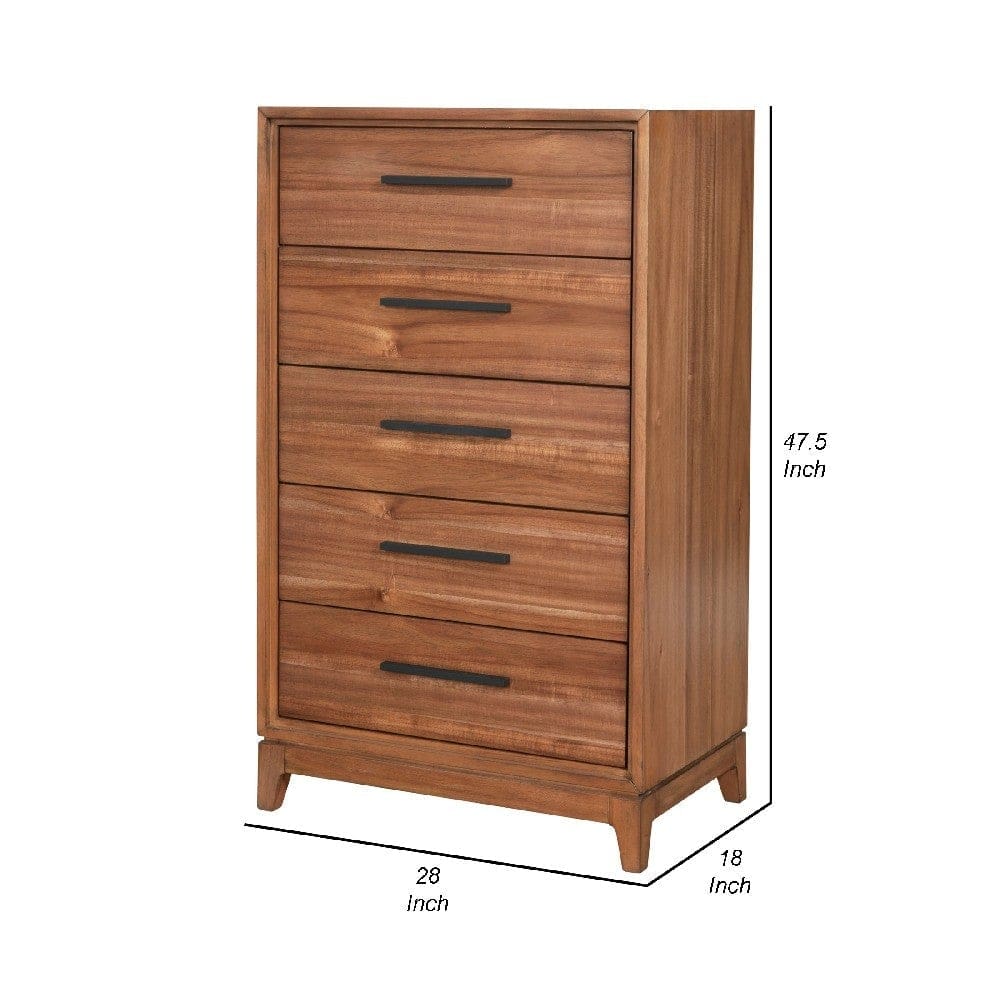 Chest with 5 Drawers and Wooden Frame Brown By Casagear Home BM269324