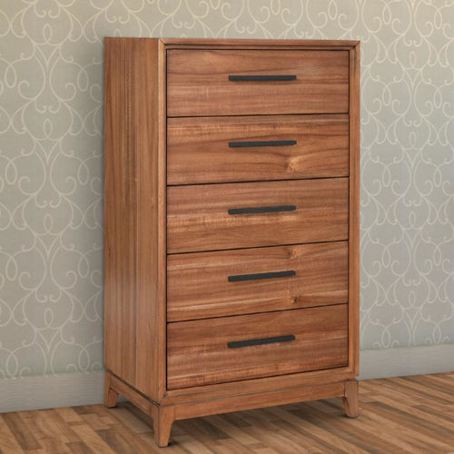 Preston Tall Dresser Chest | 5 Drawers | Wood Frame | Brown