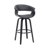 26 Inch Swivel Faux Leather Barstool with Curved Open Back, Gray By Casagear Home