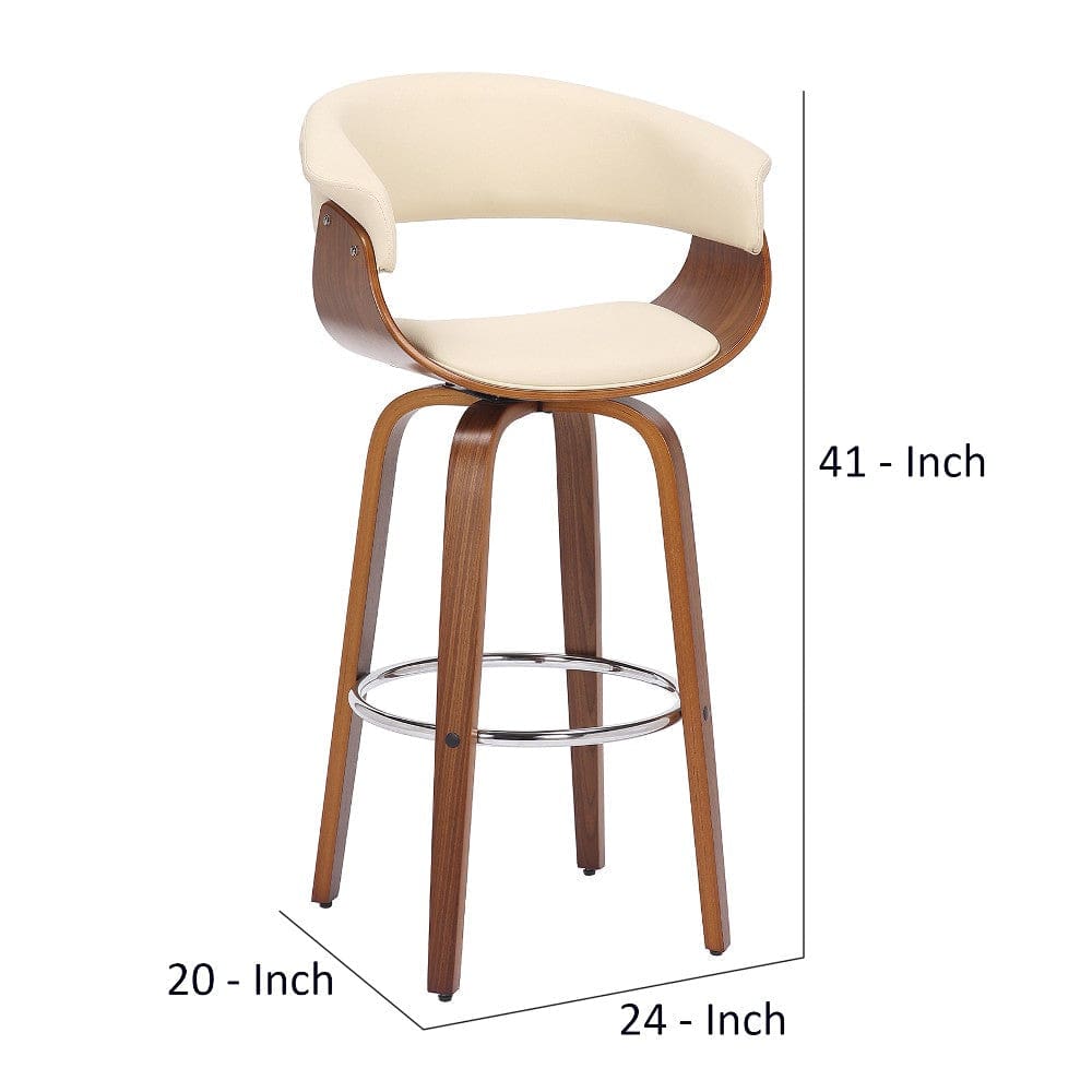 30 Inch Swivel Faux Leather Barstool with Curved Open Back Brown By Casagear Home BM269994