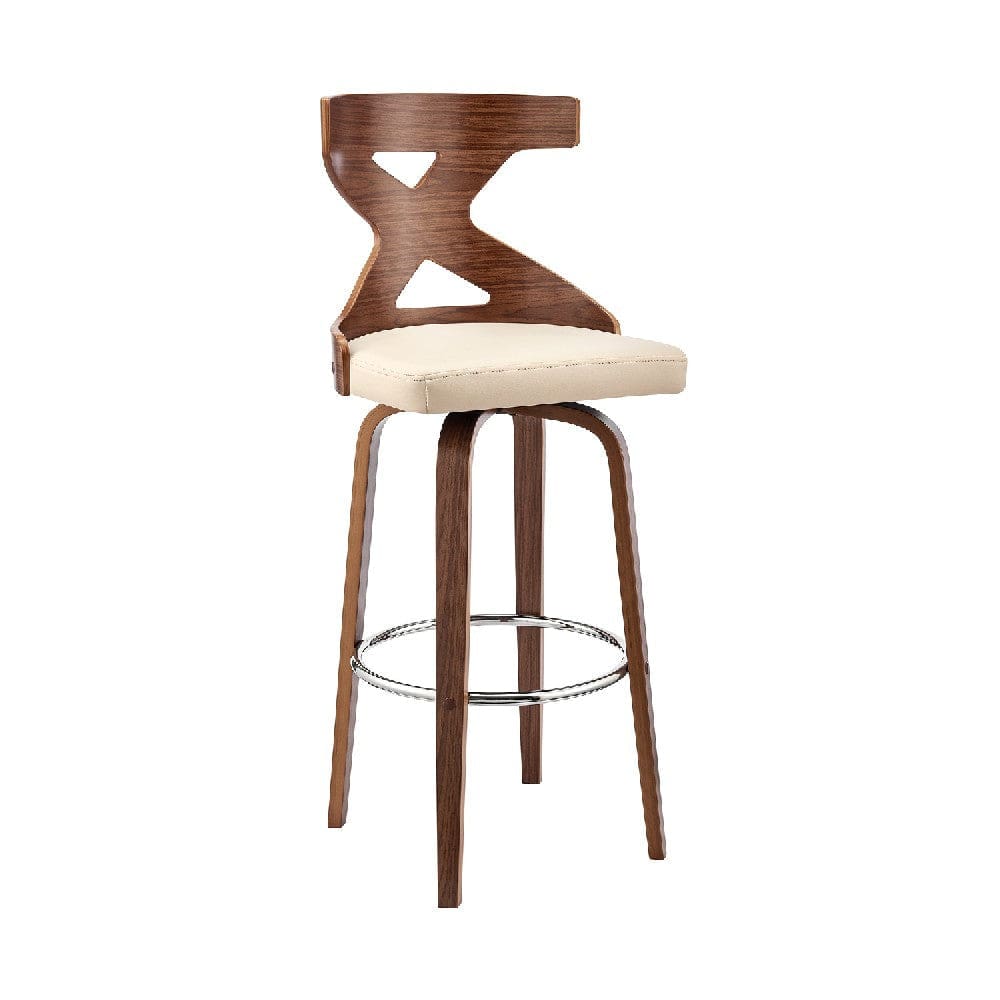 Swivel Barstool with Curved Wooden X Back, Cream and Brown By Casagear Home