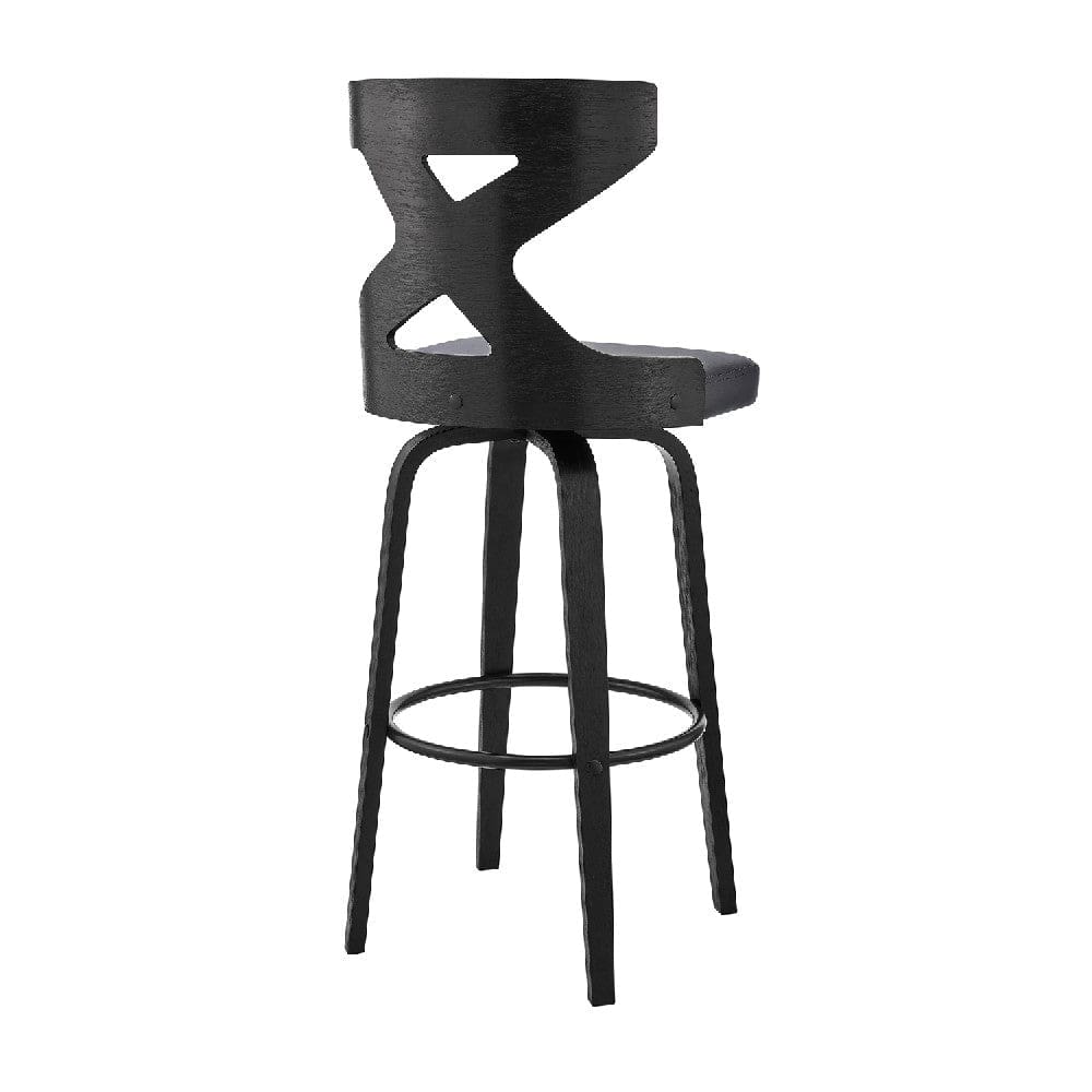 Swivel Barstool with Curved Wooden X Back Gray and Black By Casagear Home BM270002