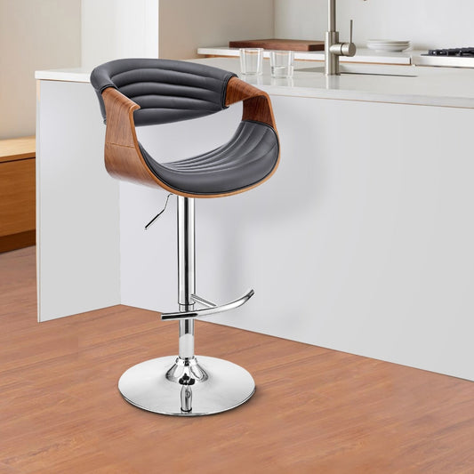 Adjustable Barstool with Faux Leather and Bucket Seat, Brown and Gray By Casagear Home