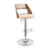 Adjustable Barstool with Open Wooden Back, Cream and Brown By Casagear Home