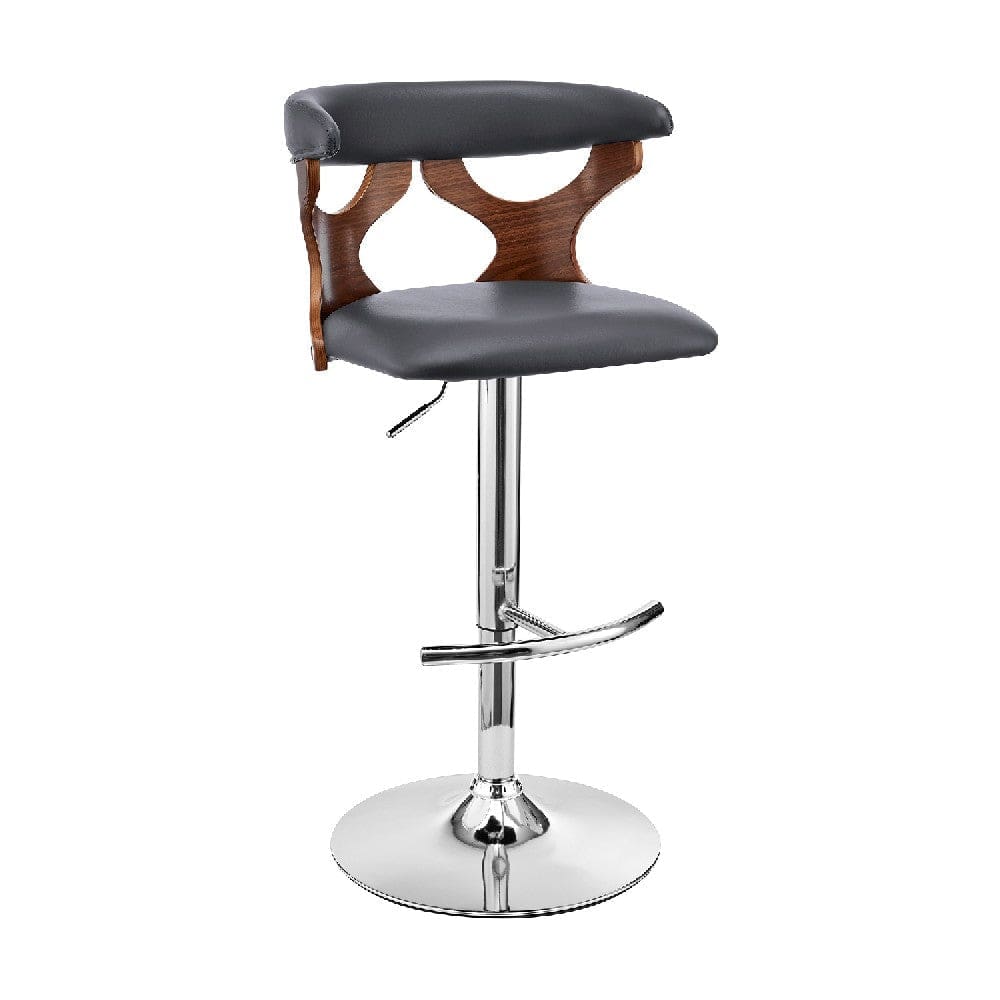 Adjustable Barstool with Curved Cut Out Wooden Back, Brown and Gray By Casagear Home