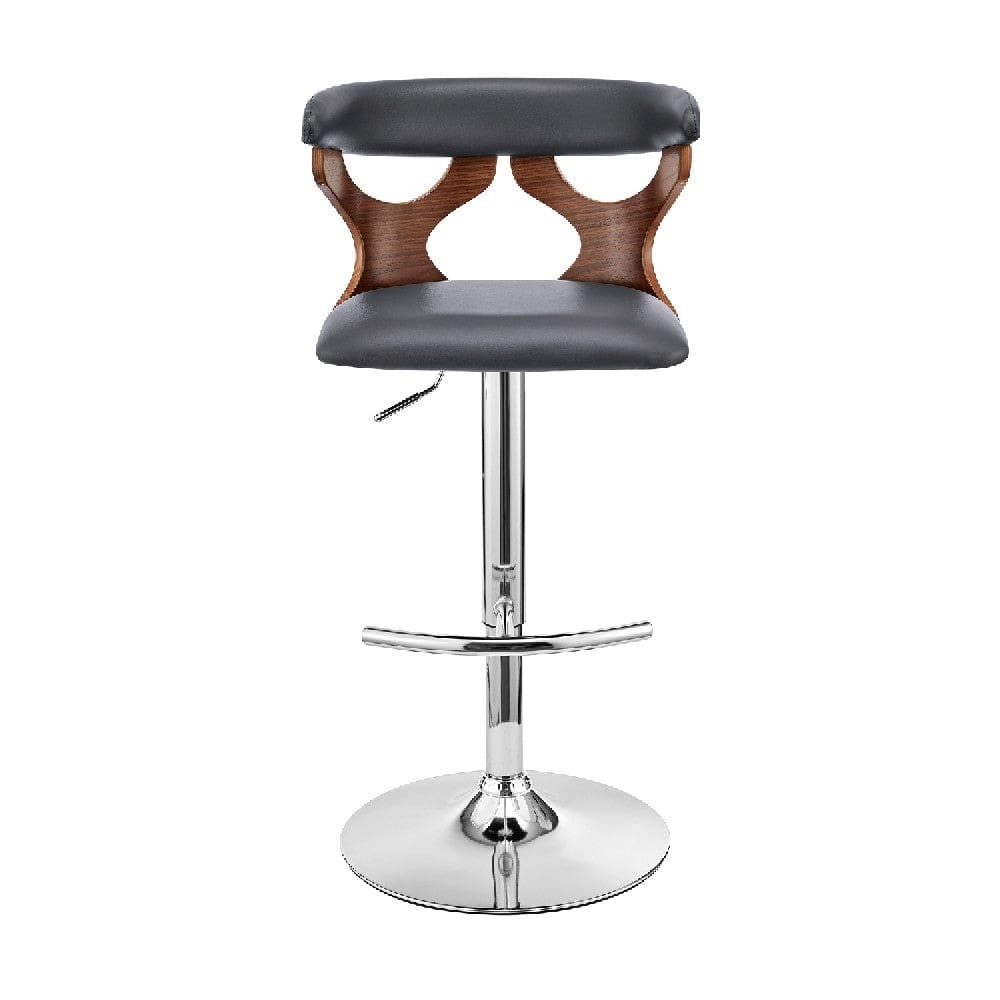 Adjustable Barstool with Curved Cut Out Wooden Back Brown and Gray By Casagear Home BM270035