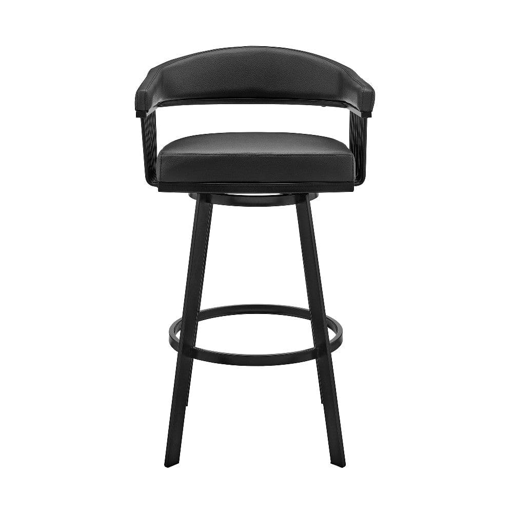 Swivel Barstool with Open Metal Frame and Slatted Arms Black By Casagear Home BM270138