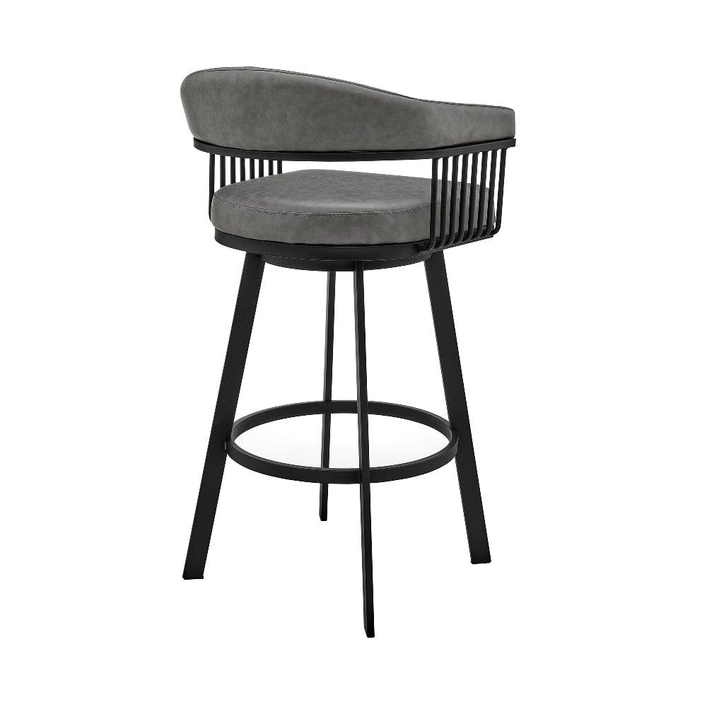 Swivel Barstool with Open Design Metal Frame and Slatted Arms Gray and Black By Casagear Home BM270143