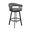 Swivel Barstool with Open Design Metal Frame and Slatted Arms, Gray and Black By Casagear Home
