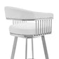 Swivel Barstool with Open Metal Frame and Slatted Arms White and Silver By Casagear Home BM270144