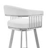Swivel Barstool with Open Metal Frame and Slatted Arms White and Silver By Casagear Home BM270144