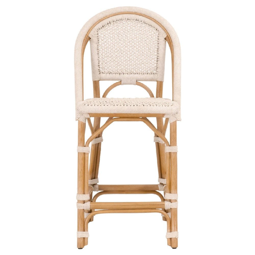 Counter Stool with Woven Seat and Curved Back Set of 2 Offwhite By Casagear Home BM270614