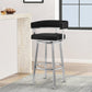 Swivel Barstool with Open Curved Back and Metal Legs, Black and Silver By Casagear Home