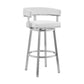 Swivel Barstool with Curved Open Back and Metal Legs, White and Silver By Casagear Home