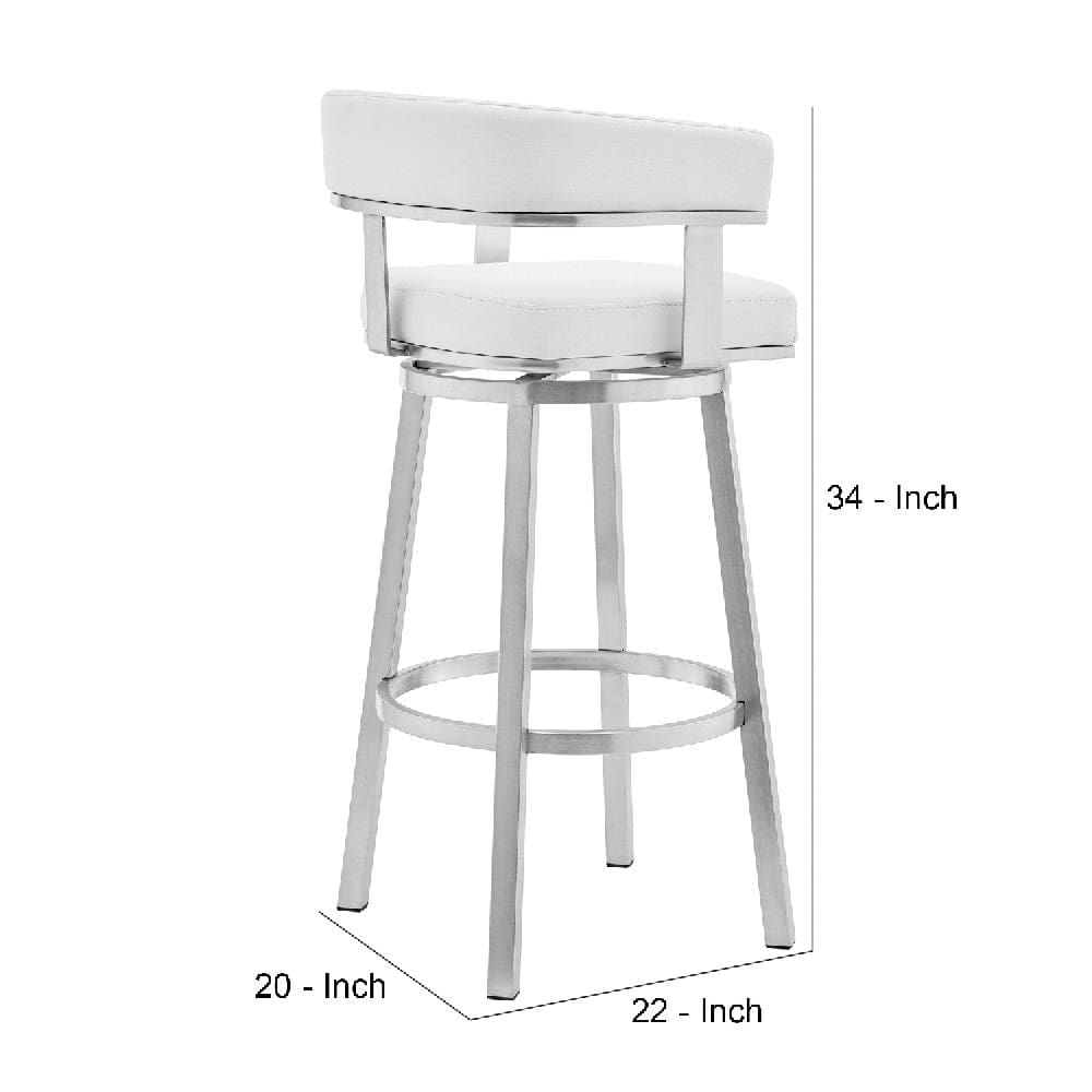 Swivel Barstool with Curved Open Back and Metal Legs White and Silver By Casagear Home BM271176