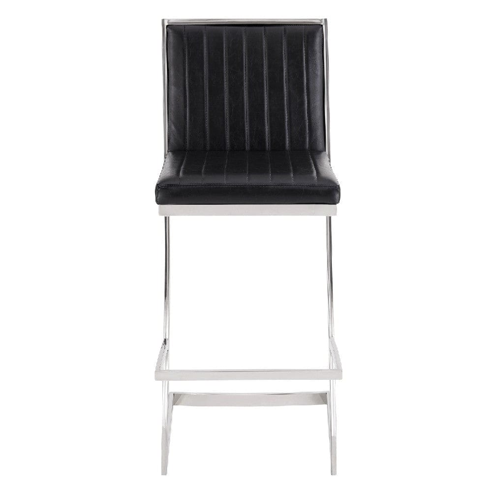 Barstool with Channel Stitching and Angled Cantilever Base Black and Silver By Casagear Home BM271183
