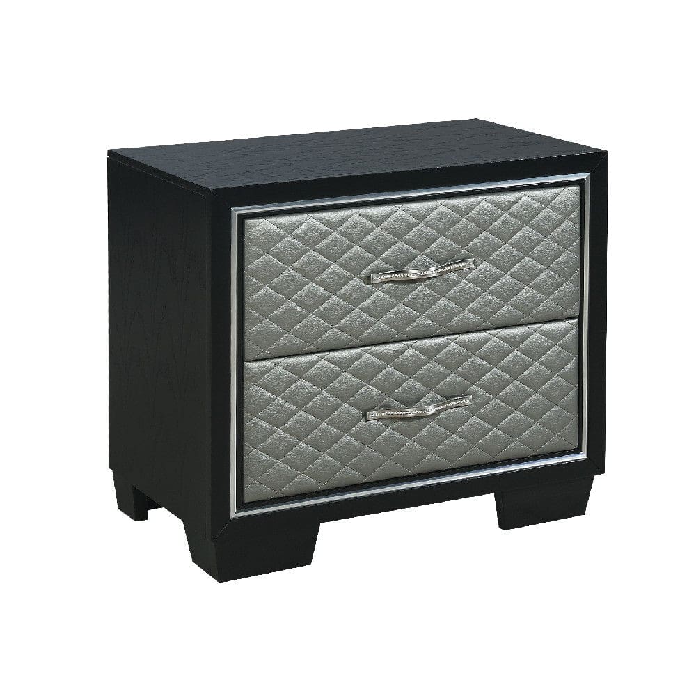 Nightstand with 2 Drawers and Upholstery, Black and Silver By Casagear Home
