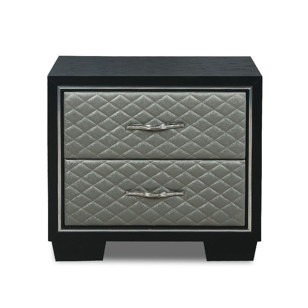 Nightstand with 2 Drawers and Upholstery Black and Silver By Casagear Home BM271440