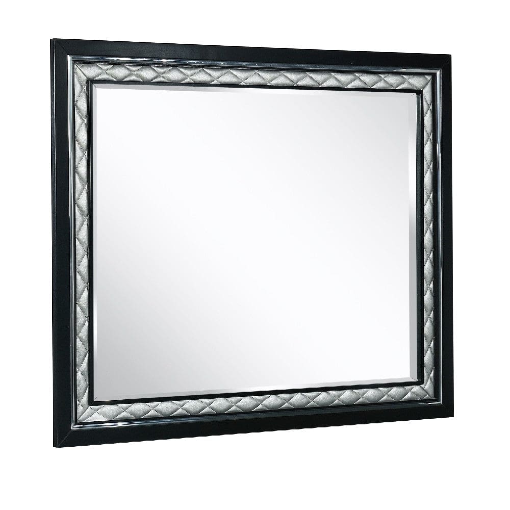 Rectangular Mirror with Diamond Stitching, Silver and Black By Casagear Home