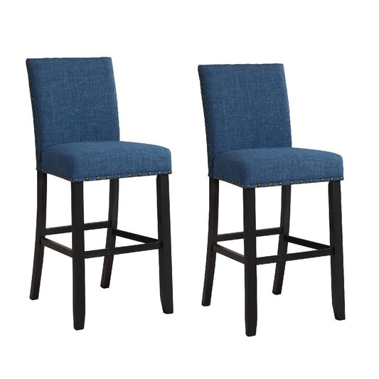 Bar Chair with Fabric Seat and Nailhead Trim, Set of 2, Blue By Casagear Home