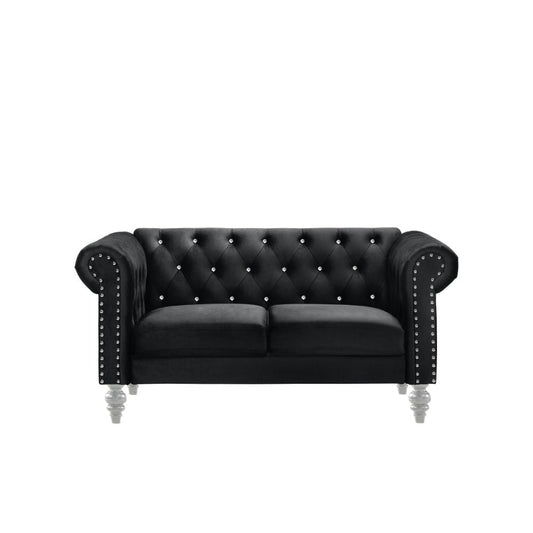 Ben Loveseat | 62" | Velvet | Crystal Tufted Back | Black & Silver