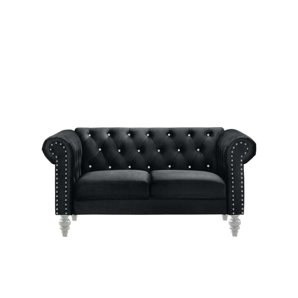 Ben Loveseat | 62" | Velvet | Crystal Tufted Back | Black & Silver