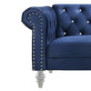 Ben 62 Inch Velvet Loveseat with Crystal Tufted Back Blue Silver By Casagear Home BM271906