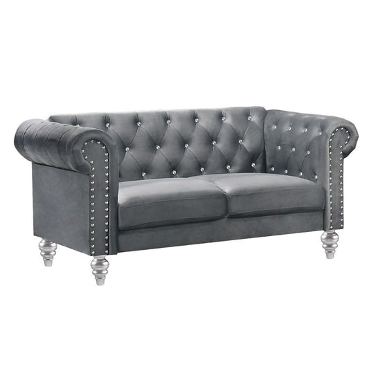 Ben Loveseat | 62" | Velvet | Crystal Tufted Back | Gray
