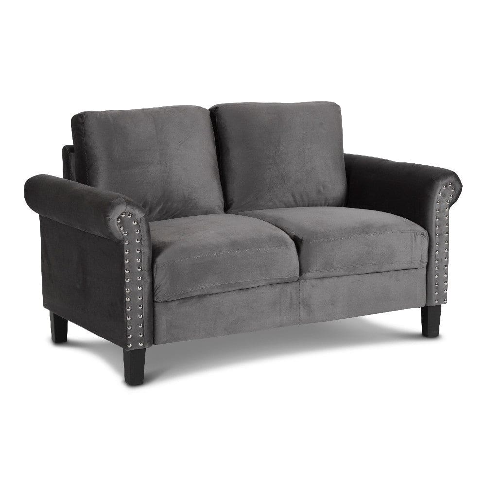 Judy 60 Inch Velvet Upholstered Loveseat with Nailhead Trim, Gray By Casagear Home