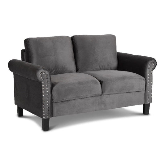 Judy 60 Inch Velvet Upholstered Loveseat with Nailhead Trim, Gray By Casagear Home