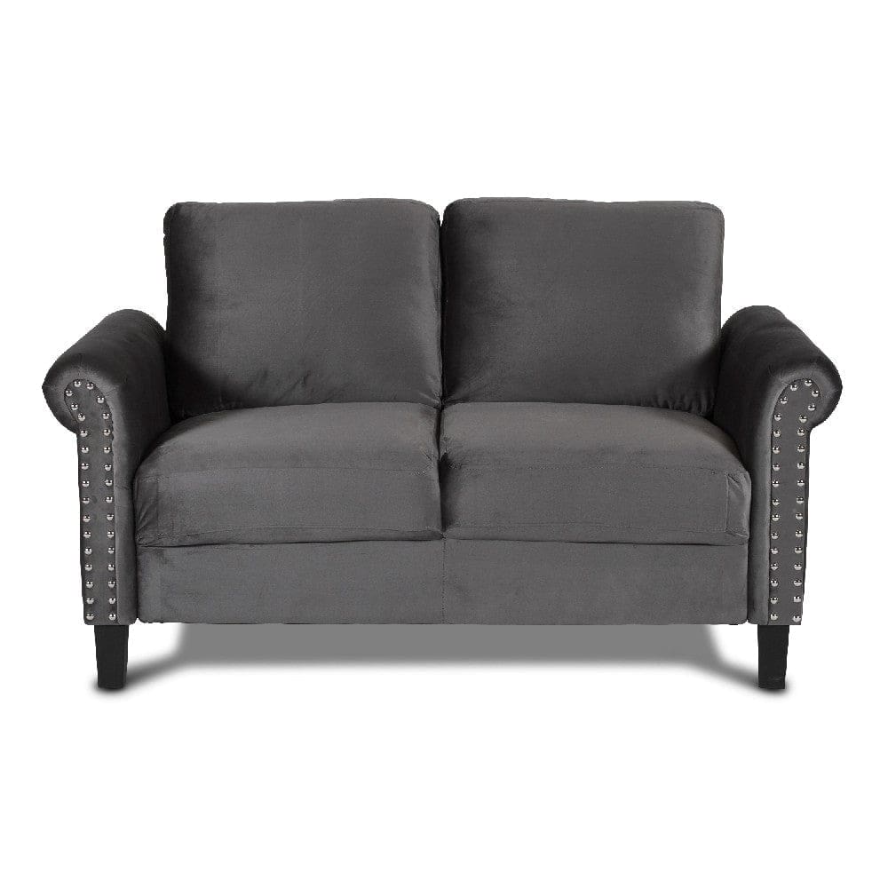 Judy 60 Inch Velvet Upholstered Loveseat with Nailhead Trim Gray By Casagear Home BM271912