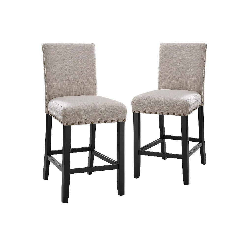 40 Inch Counter Height Chair with Nailhead Trim, Set of 2, Beige By Casagear Home