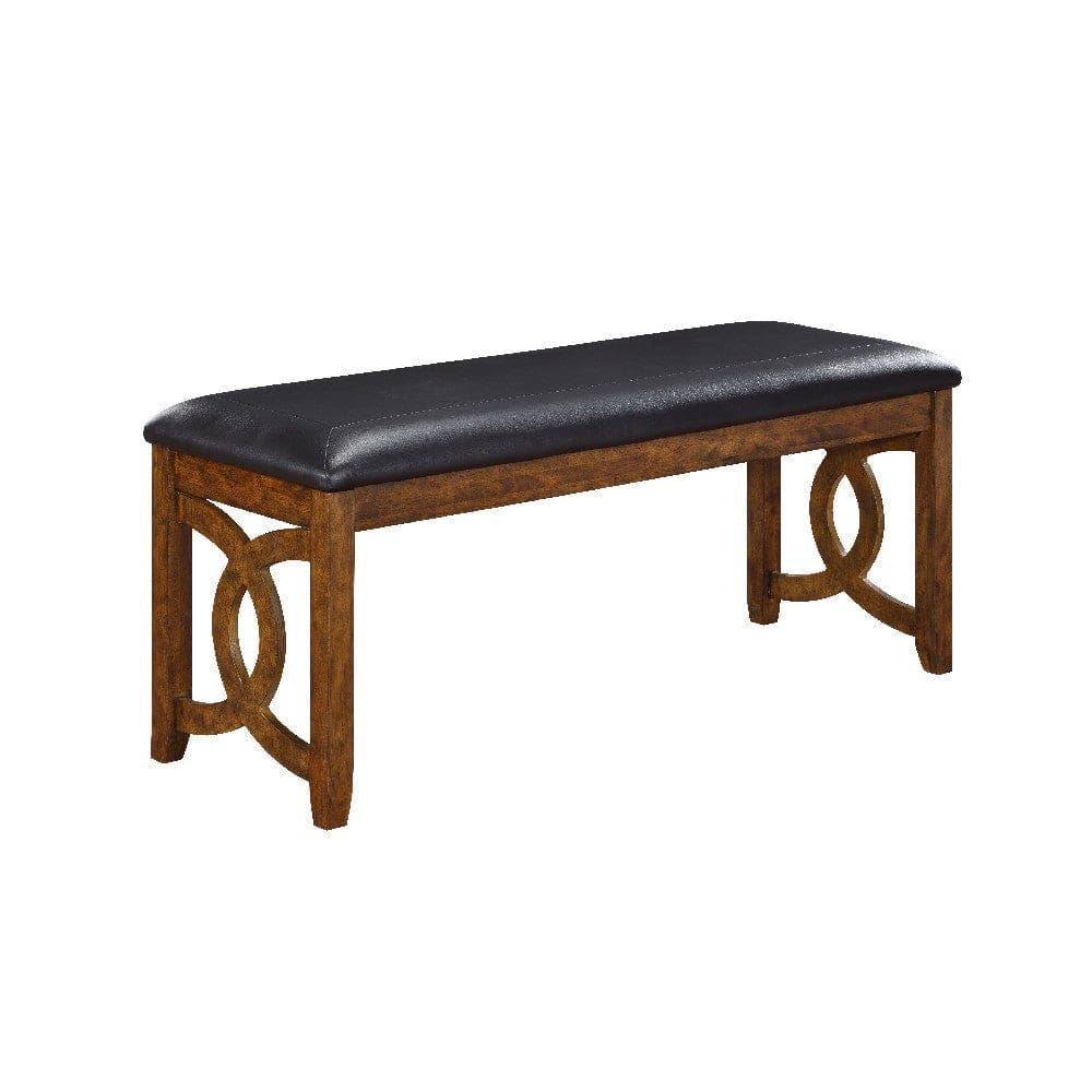 Gary 46 Inch Wood Bench with Leatherette Seat, Brown By Casagear Home
