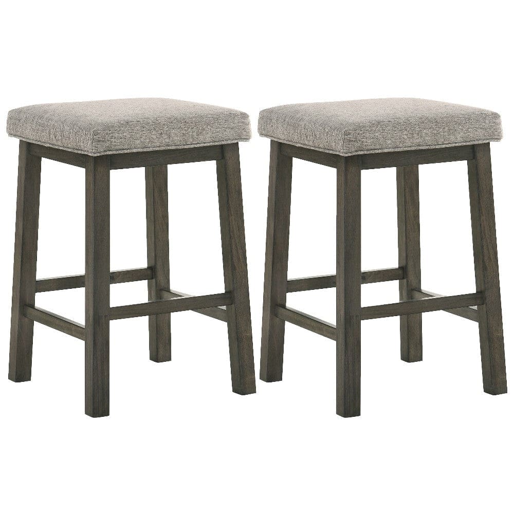 25 Inch Wooden Bar Stool with Fabric Seat, Set of 2, Gray By Casagear Home