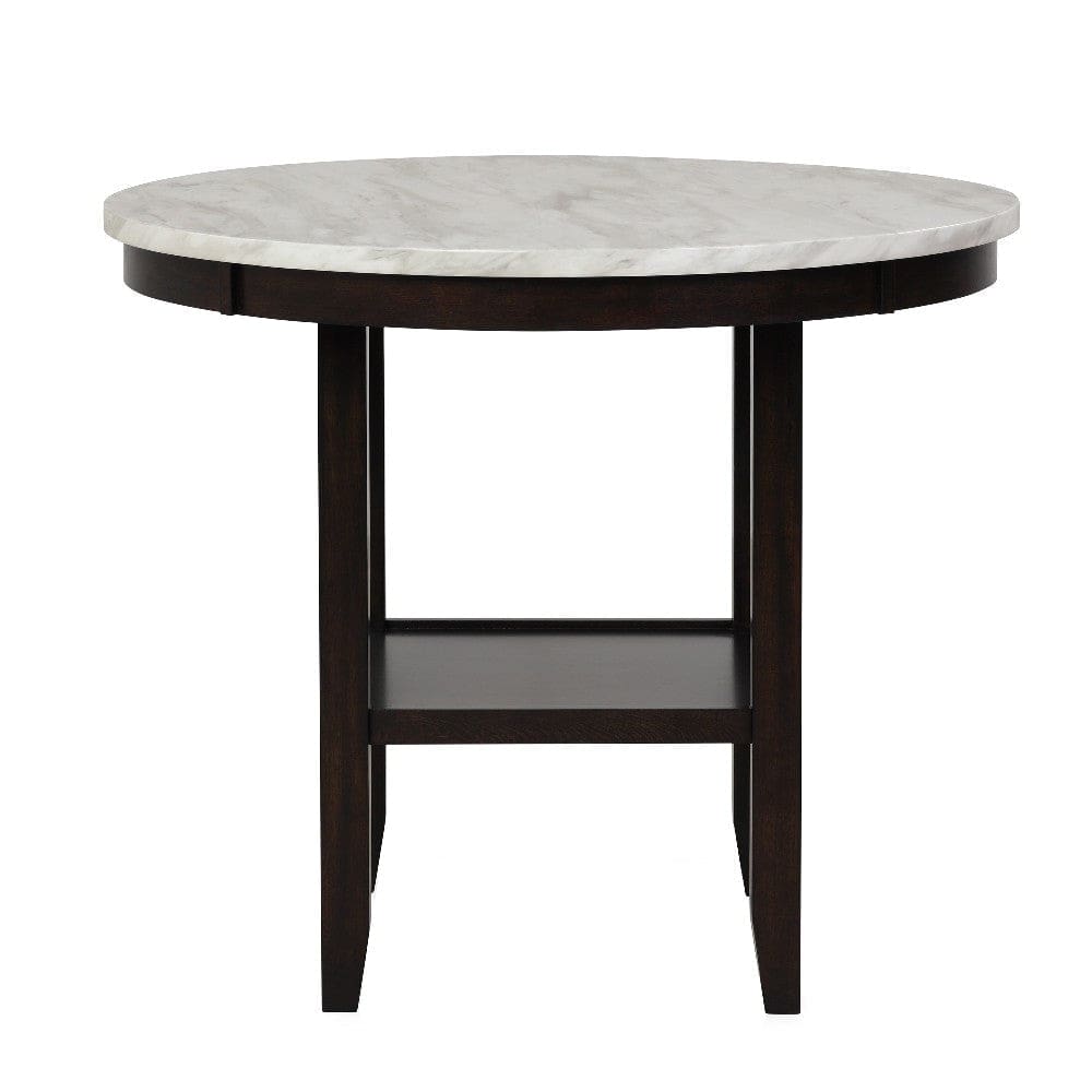 Kate 42 Inch Round Counter Table with Faux Marble, White and Black By Casagear Home