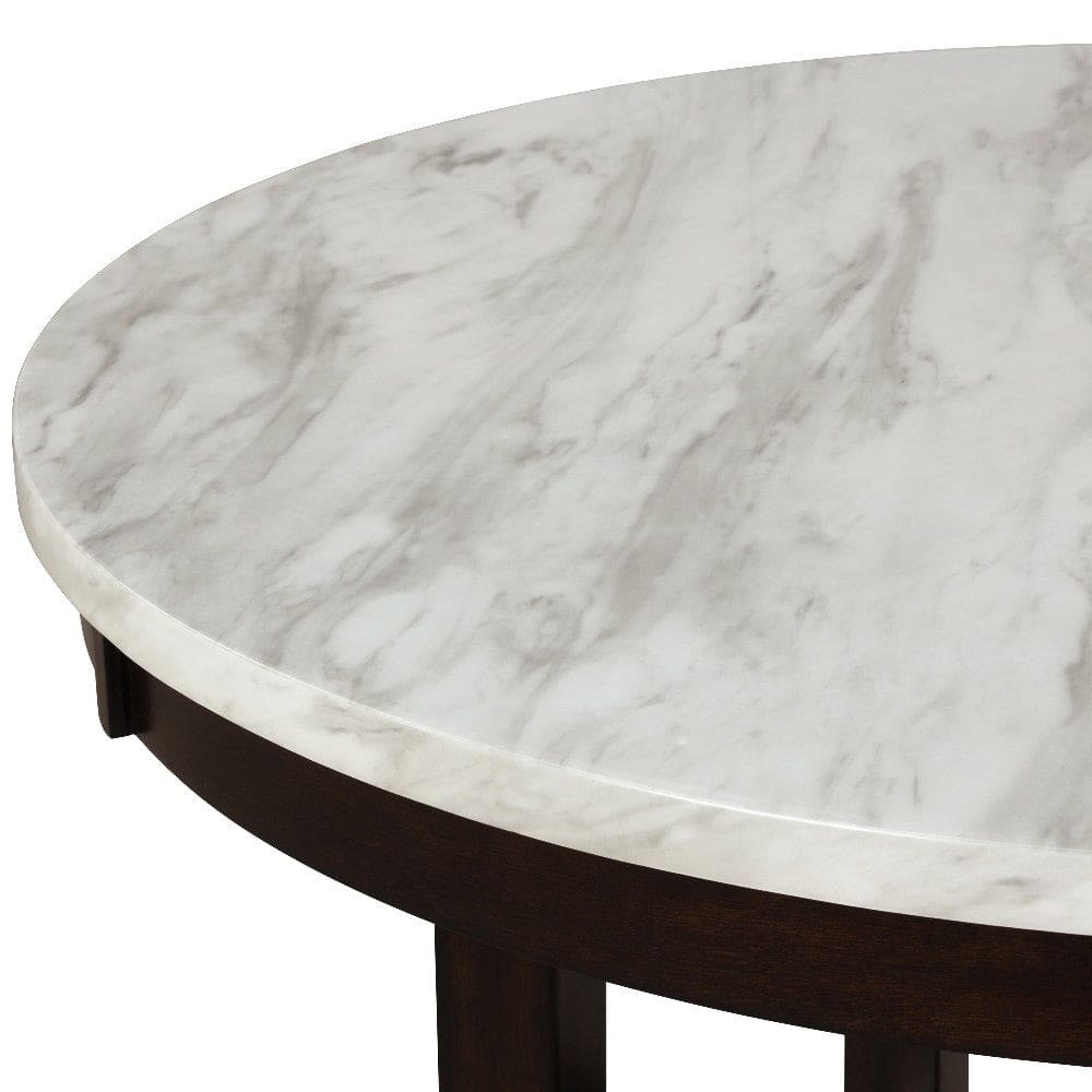 Kate 42 Inch Round Counter Table with Faux Marble White and Black By Casagear Home BM272104