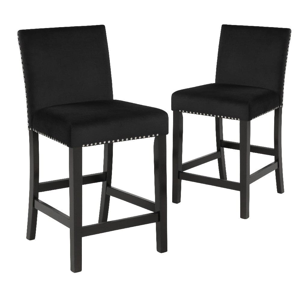 Kate 40 Inch Wooden Counter Height Chair with Velvet Seat, Set of 2, Black By Casagear Home