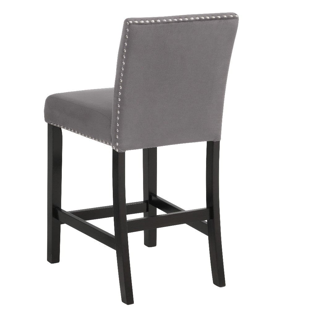 Kate 40 Inch Wooden Counter Height Chair with Velvet Seat Set of 2 Gray By Casagear Home BM272109
