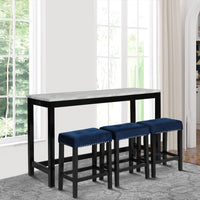 Kate 4 Piece Bar Table Set | 60" | Upholstered Stools | Blue
