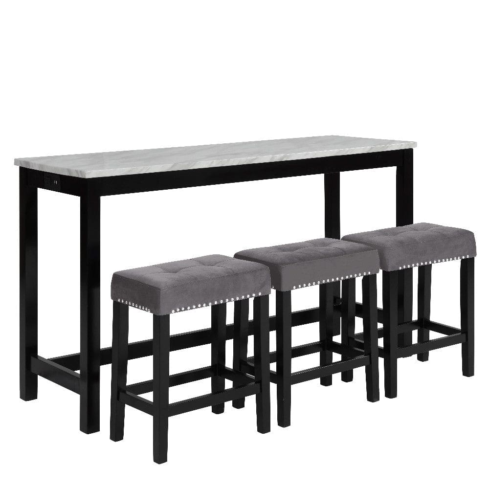 Kate 4 Piece Bar Table Set | 60" | Upholstered Stools | Gray