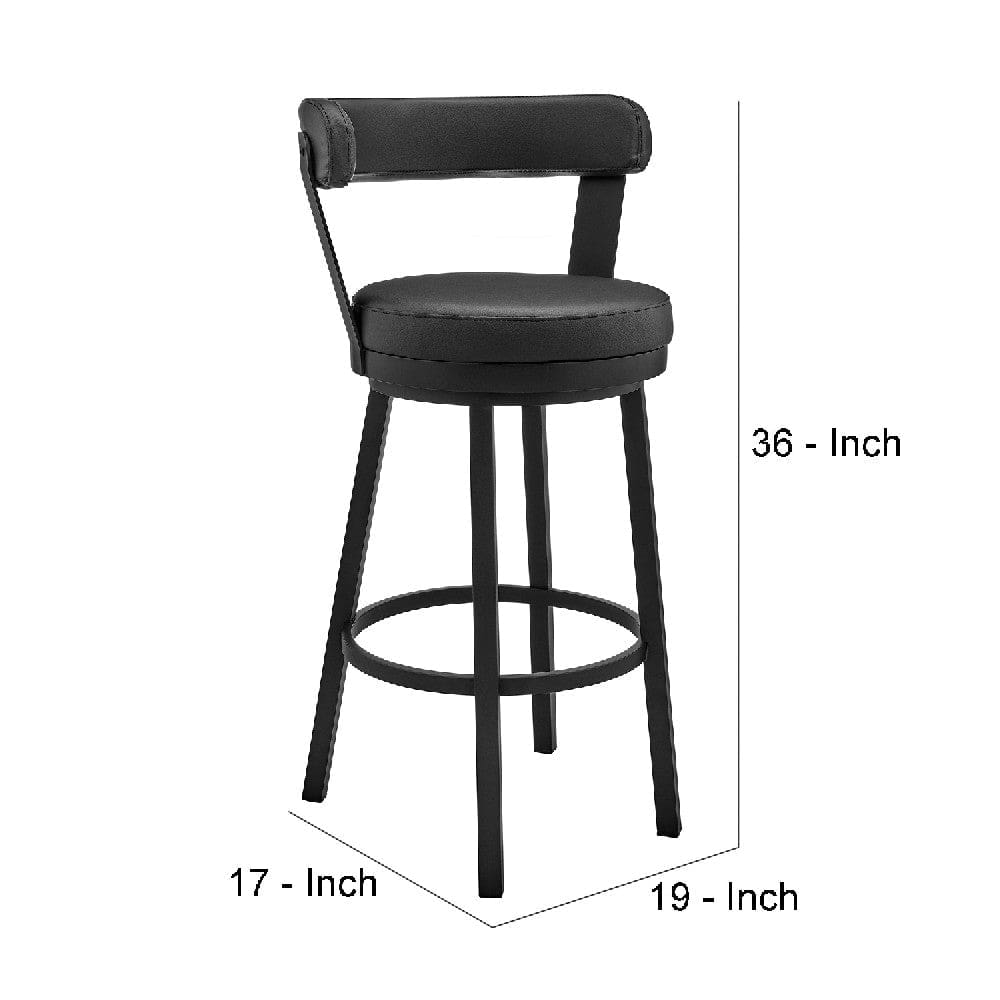 26 Inch Vegan Faux Leather Round Swivel Counter Stool Black By Casagear Home BM272176