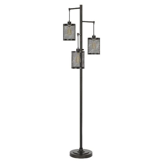 72 Inch Metal Floor Lamp, 3 Hanging Mesh Shades, Bronze Black By Casagear Home