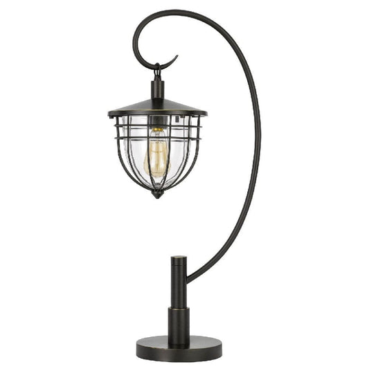 30 Inch Metal Downbridge Lantern Table Lamp, Bronze Black By Casagear Home