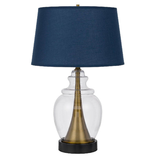 30 Inch Metal Table Lamp, Glass Jar Base, Blue, Clear By Casagear Home