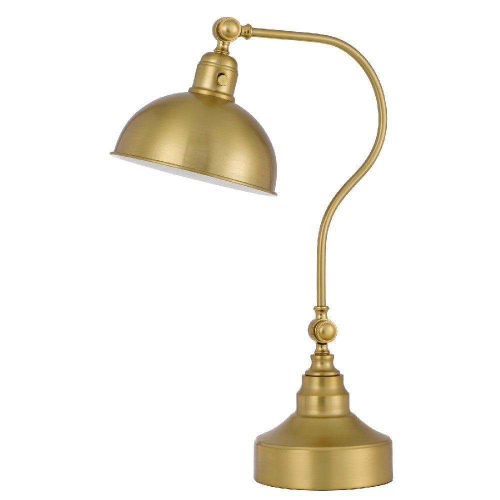 25 Inch Metal Curved Desk Lamp, Adjustable Dome Shade, Brass By Casagear Home