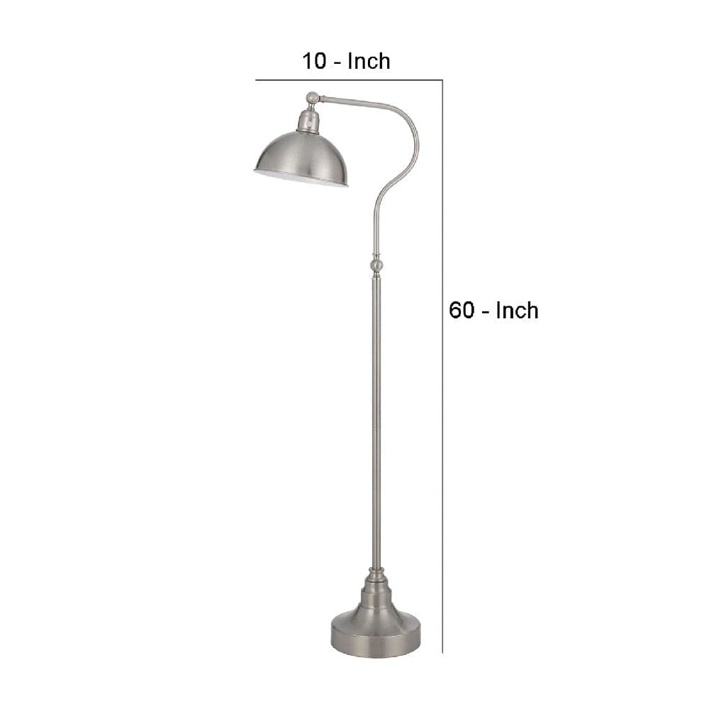 60 Inch Metal Curved Floor Lamp Adjustable Dome Shade Silver By Casagear Home BM272208