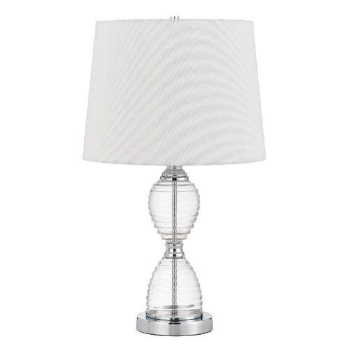 Table Lamp | 23" | Hourglass Ribbed Glass Base | Dimmer | Clear