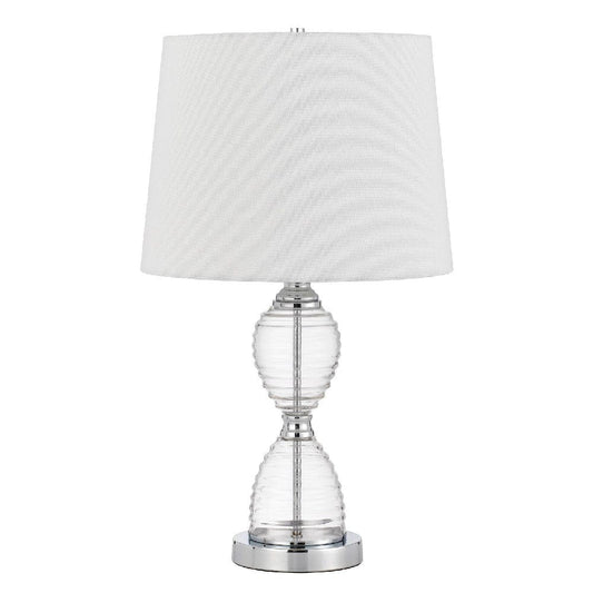 Table Lamp | 23" | Hourglass Ribbed Glass Base | Dimmer | Clear