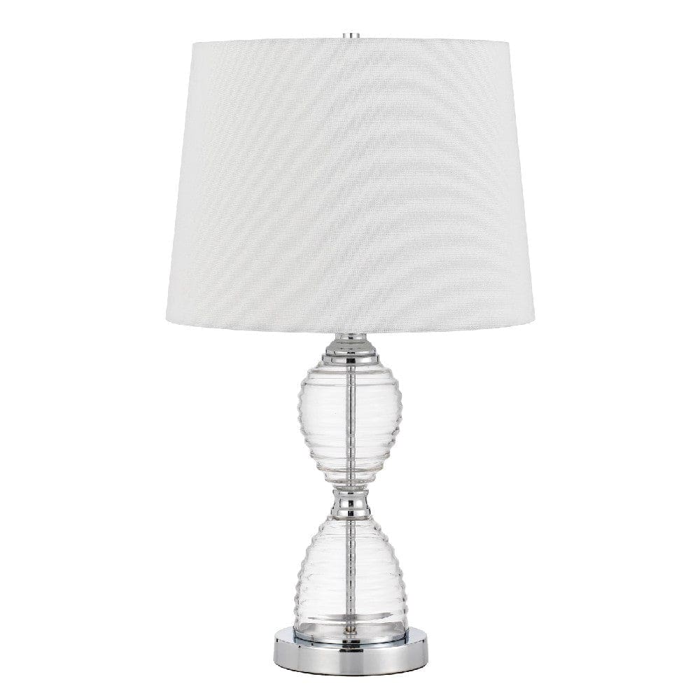 Table Lamp | 23" | Hourglass Ribbed Glass Base | Dimmer | Clear
